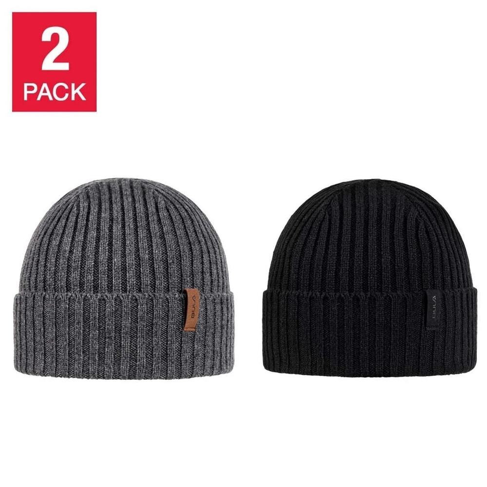 Bula Merino Wool Blend 2 Pack Beanie Fitted Hat New Gray Black One Size Unisex